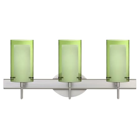 Besa Lighting Pahu 4 Vanity, Olive/Opal, Satin Nickel Finish, 3x40W Halogen 3SW-L44007-SN